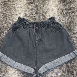 High Waisted Black Denim Shorts